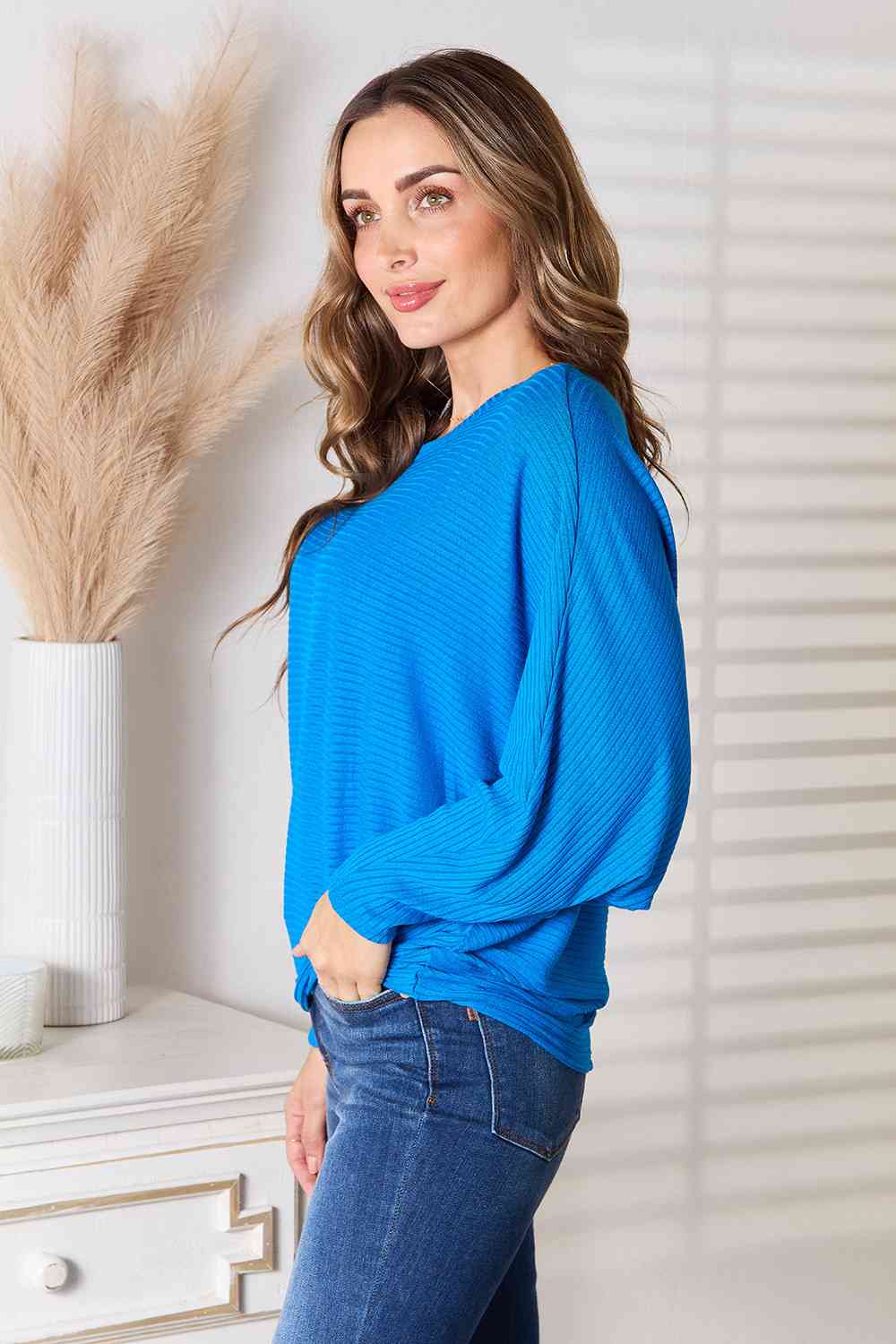 Zenana Full Size Round Neck Batwing Sleeve Blouse - Create the impossible