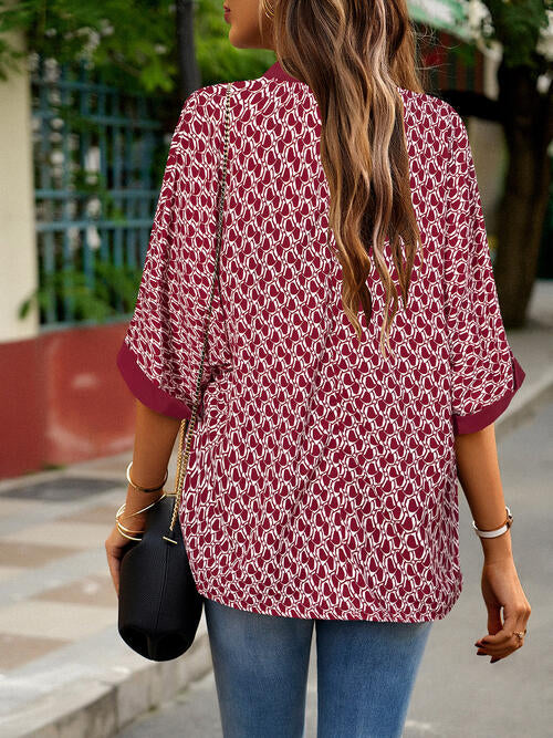 Geometric Print Notched Blouse - Create the impossible