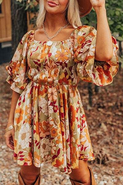 Floral Square Neck Mini Dress