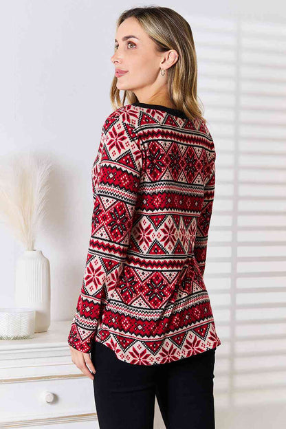 Heimish Full Size Snowflake Print Long Sleeve Top - Create the impossible