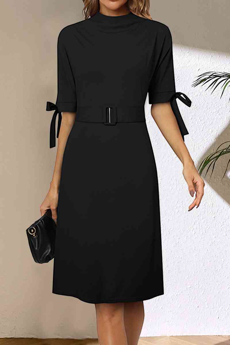 Round Neck Tie Sleeve Half Sleeve Dress