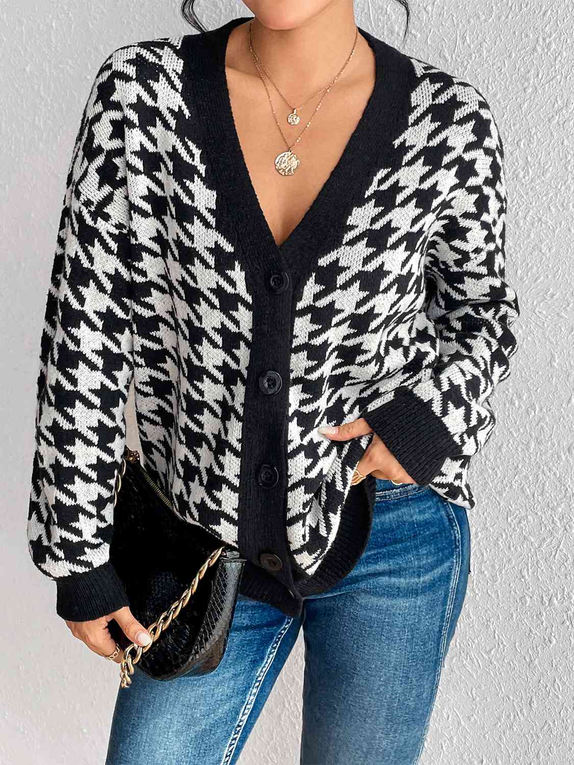 Houndstooth Button Down Cardigan