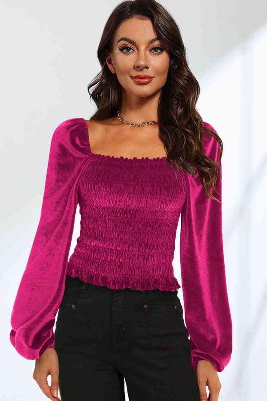 Double Take Smocked Square Neck Long Sleeve Blouse - Create the impossible