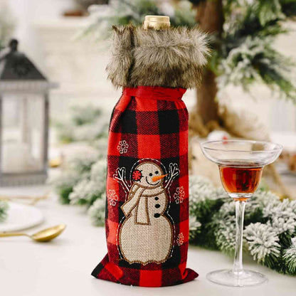 Christmas Graphic Plaid Wine Bottle Cover