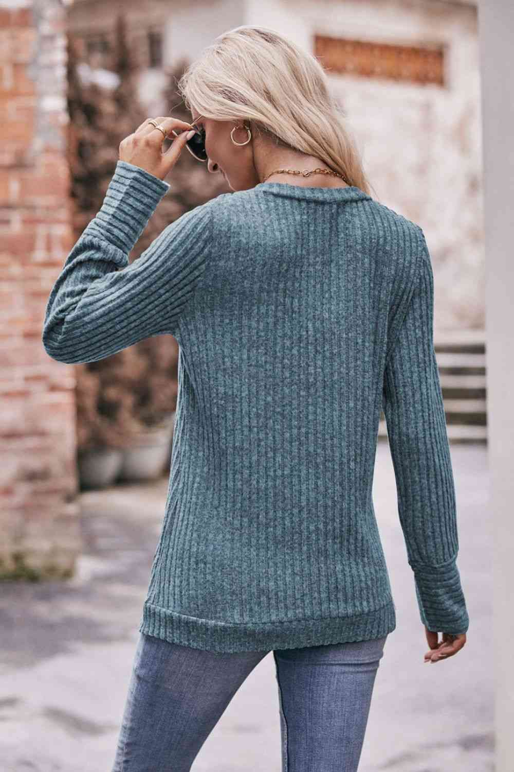 Double Take V-Neck Long Sleeve Ribbed Top - Create the impossible