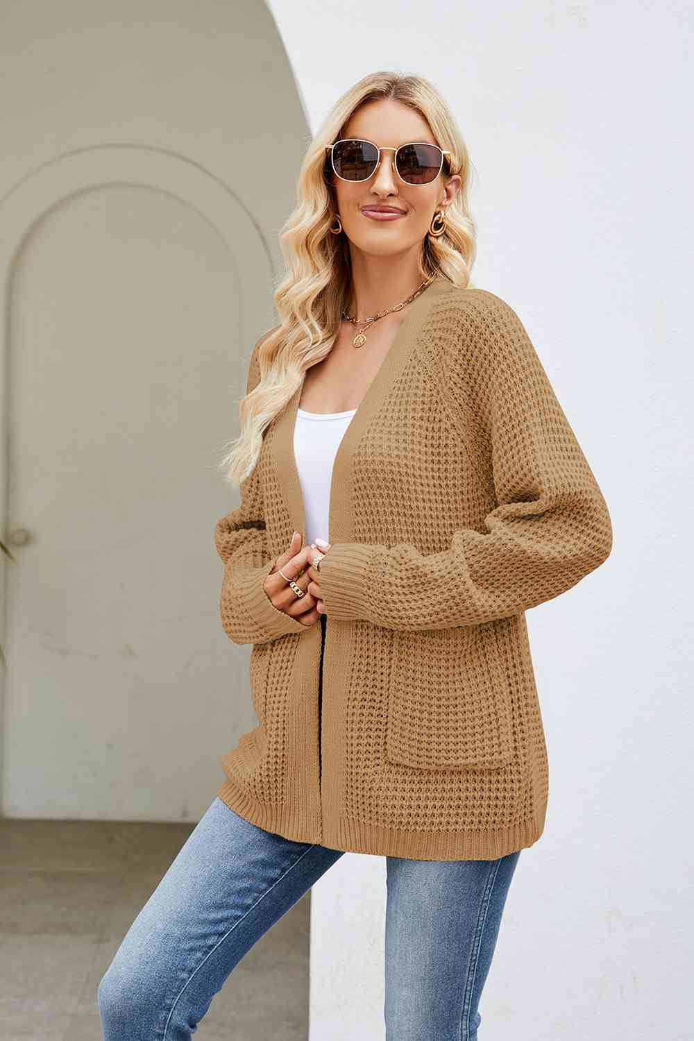 Open Front Long Sleeve Cardigan with Pockets