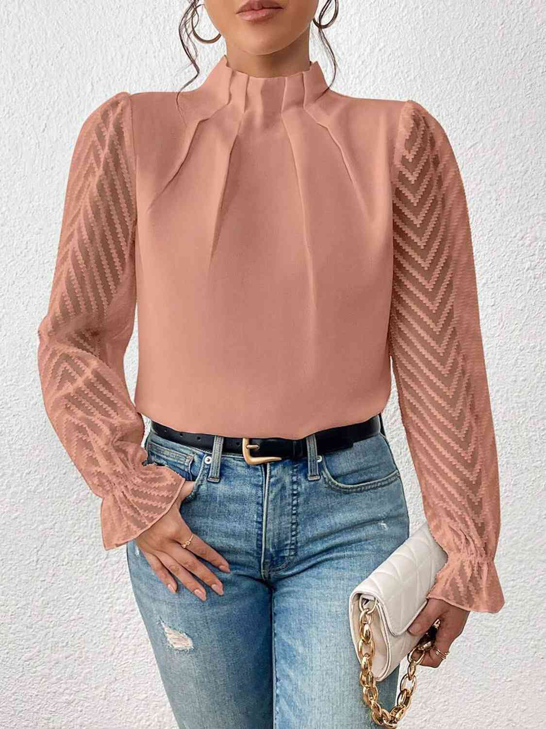 Mock Neck Flounce Sleeve Blouse - Create the impossible