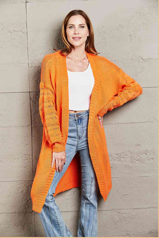 Double Take Horizontal Ribbing Open Front Duster Cardigan