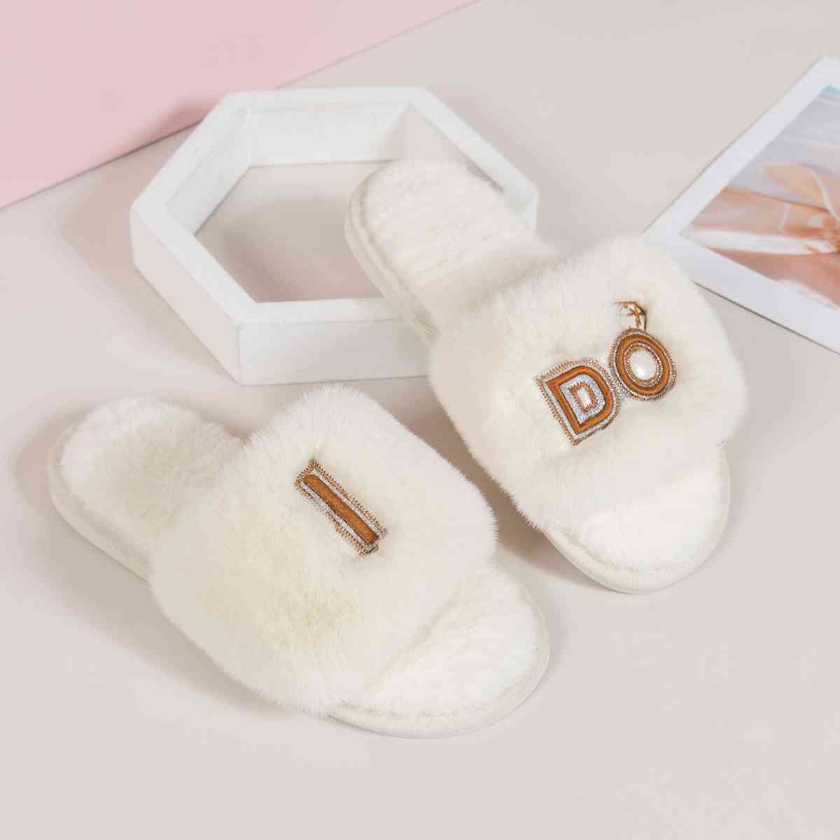 Faux Fur Open Toe Slippers