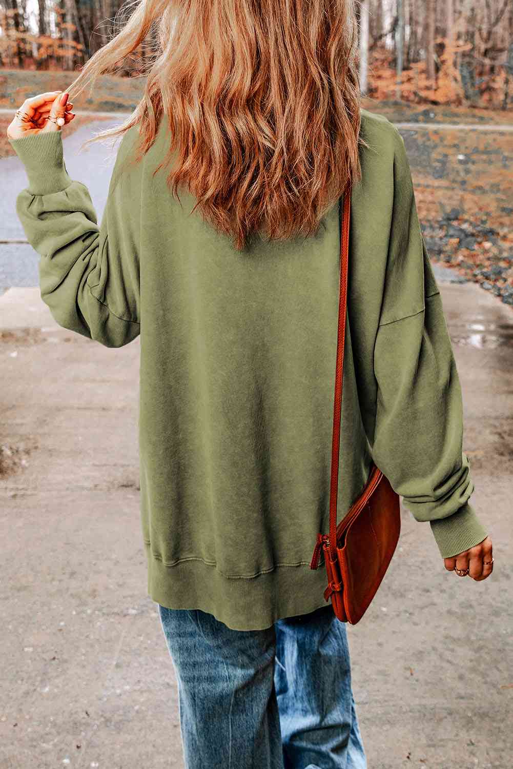 Dropped Shoulder Round Neck Long Sleeve Blouse - Create the impossible