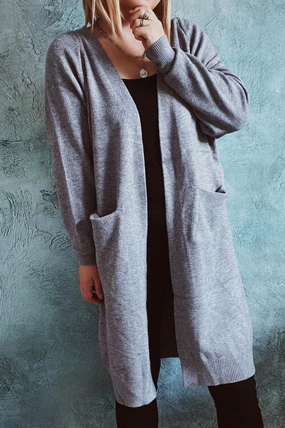 Open Front Longline Cardigan with Pockets