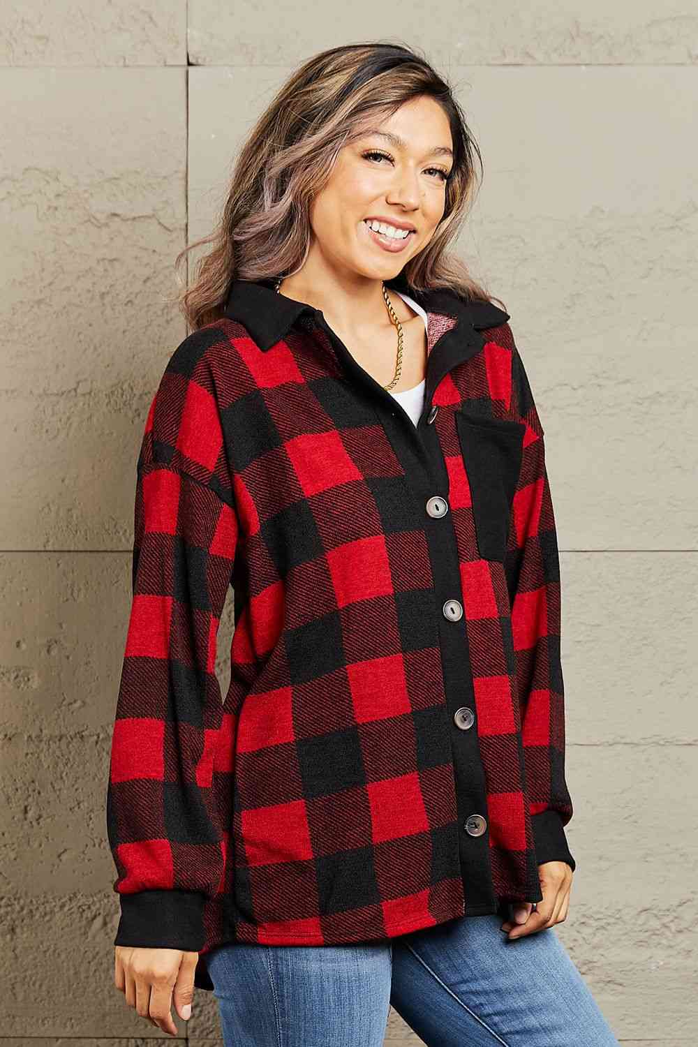 Heimish Make It Last Full Size Contrast Plaid Shacket - Create the impossible