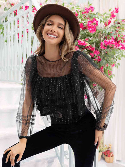 Round Neck Layered Long Sleeve Blouse - Create the impossible