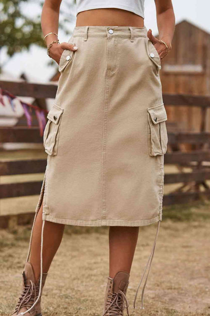 Drawstring Denim Cargo Skirt - Create the impossible