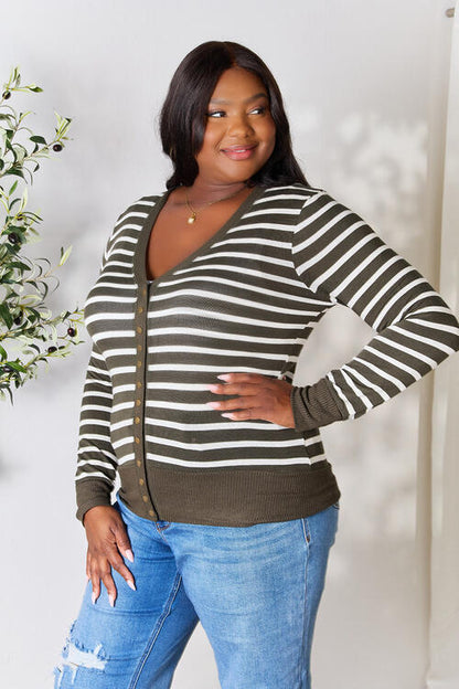 Zenana Full Size Striped Snap Down Cardigan - Create the impossible