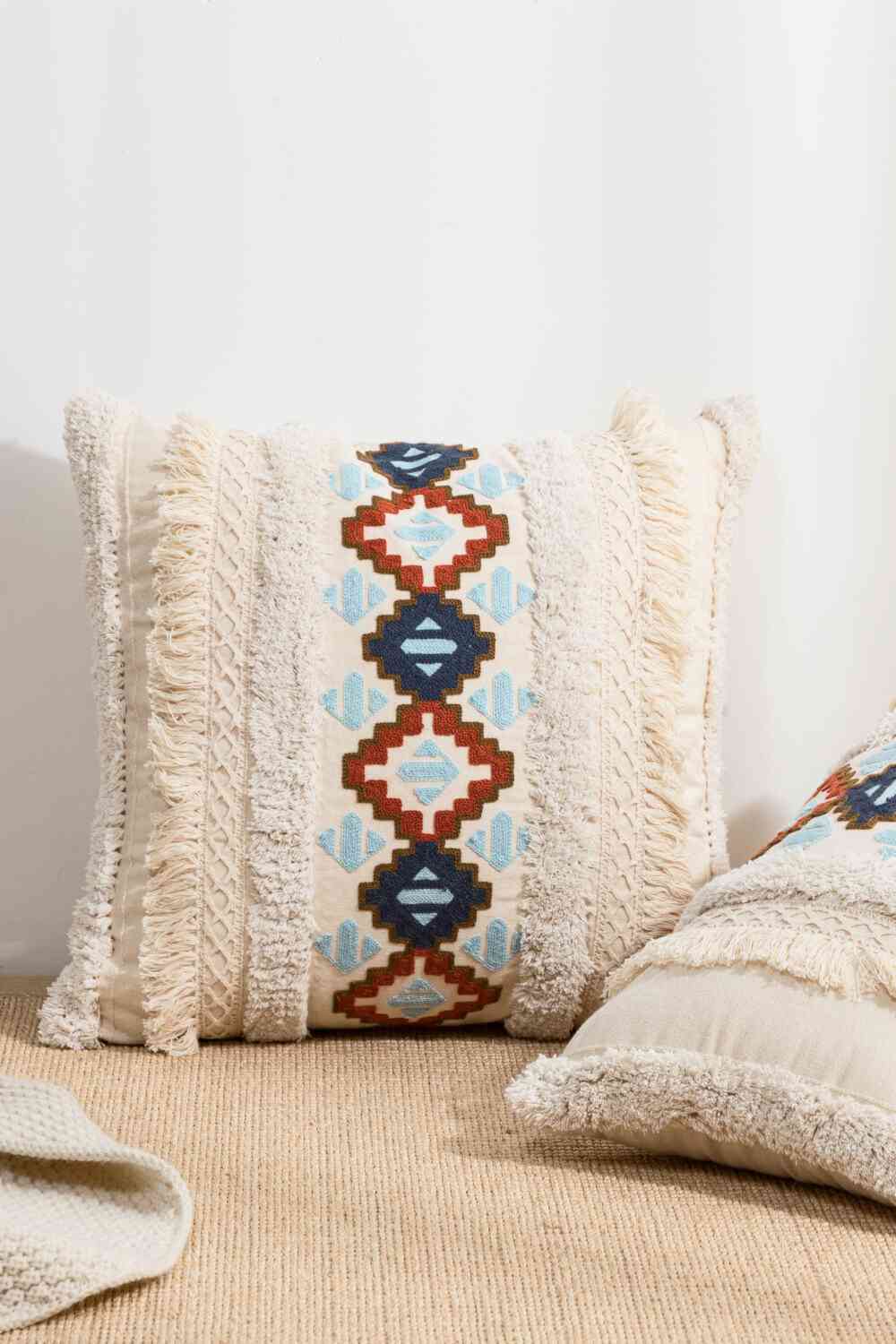 Embroidered Fringe Detail Decorative Throw Pillow Case - Create the impossible