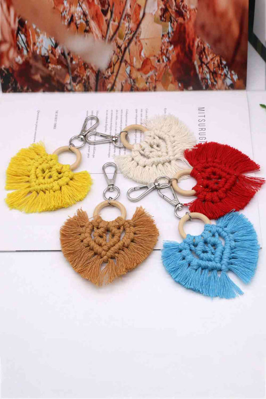 Assorted 4-Pack Heart-Shaped Macrame Fringe Keychain