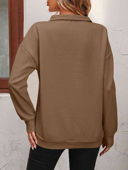 Zip-Up Dropped Shoulder Sweatshirt - Create the impossible