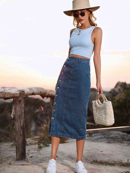 Button Down Denim Skirt - Create the impossible