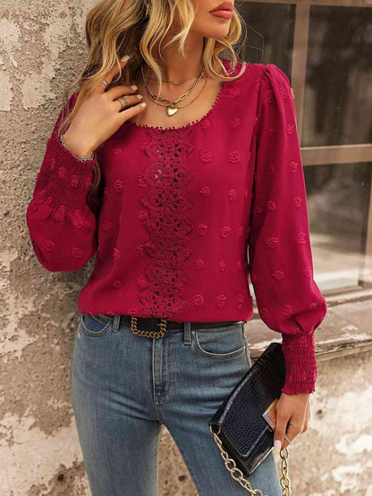 Swiss Dot Lace Detail Blouse