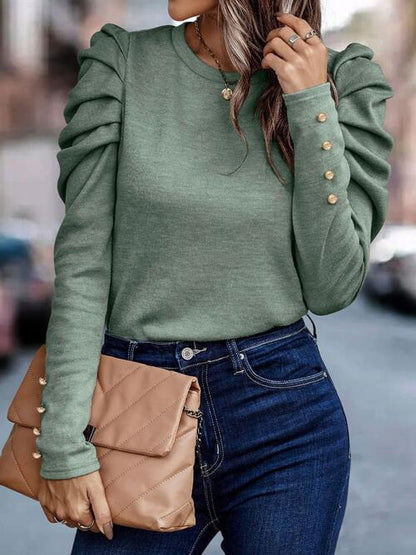 Round Neck Puff Sleeve Sleeve Blouse - Create the impossible