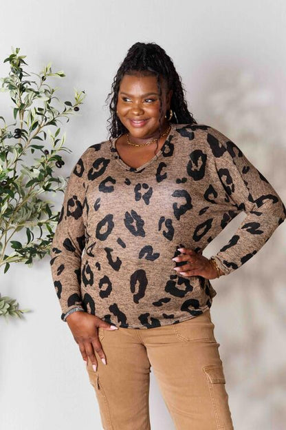 Hopely Full Size Leopard V-Neck Long Sleeve T-Shirt - Create the impossible