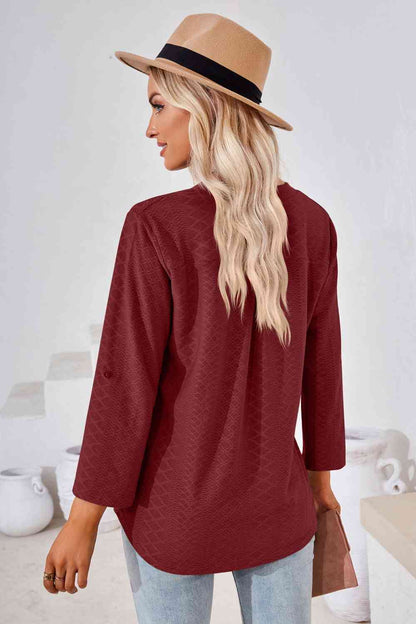 V-Neck Roll-Tap Sleeve Blouse - Create the impossible