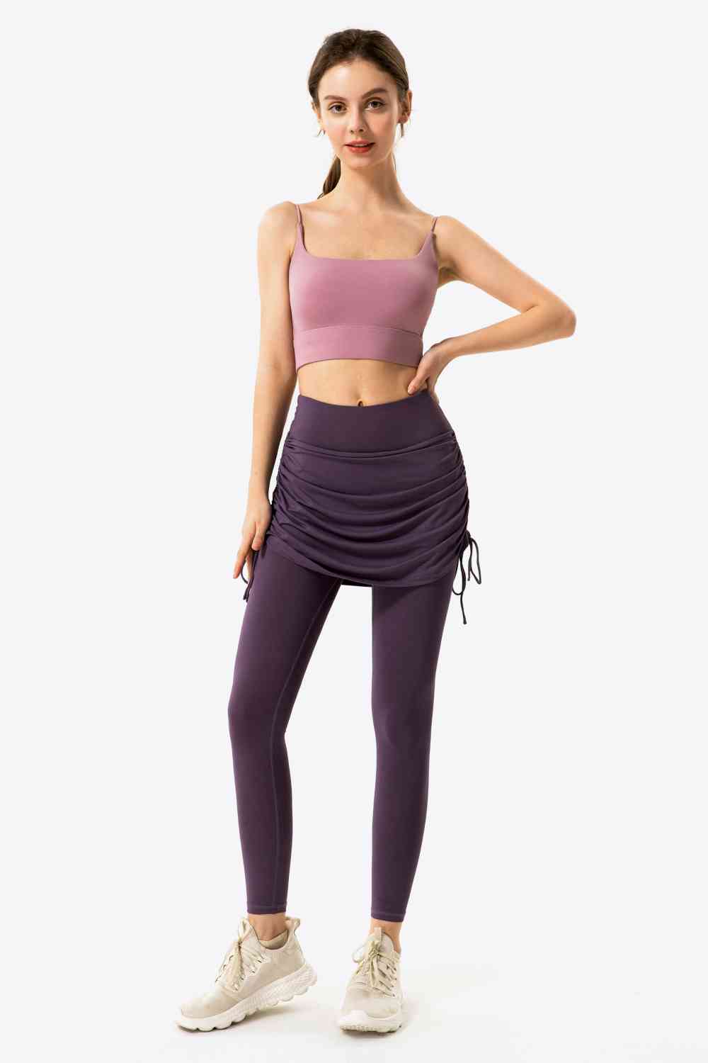 Drawstring Ruched Faux Layered Yoga Leggings