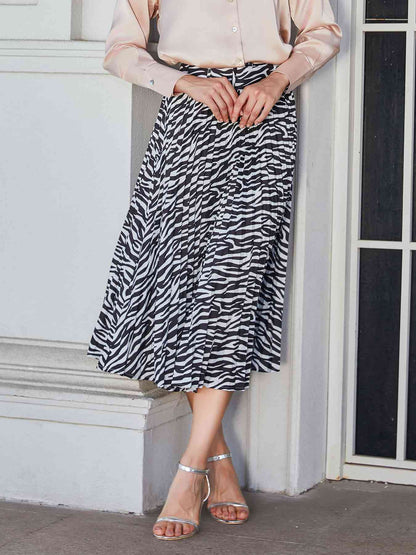 Double Take Animal Print Pleated Midi Skirt