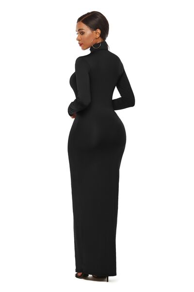 Mock Neck Long Sleeve Maxi Slim Dress