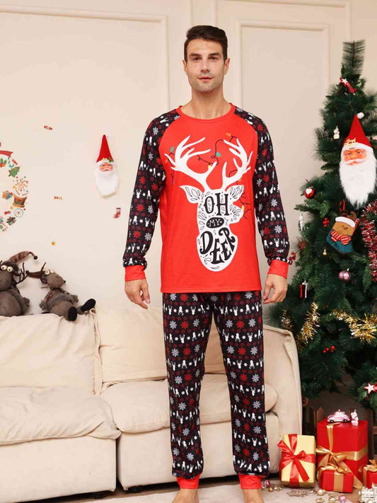 Full Size Reindeer Graphic Top and Pants Set