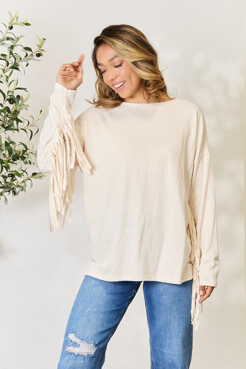 Celeste Full Size Fringe Detail Long Sleeve Blouse - Create the impossible