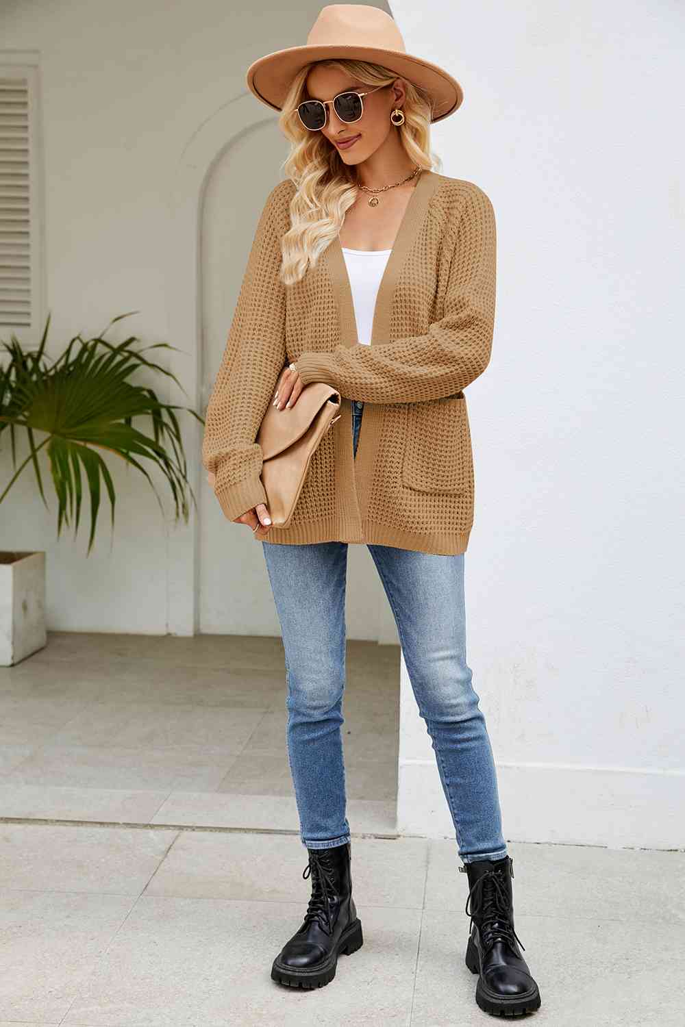 Open Front Long Sleeve Cardigan with Pockets