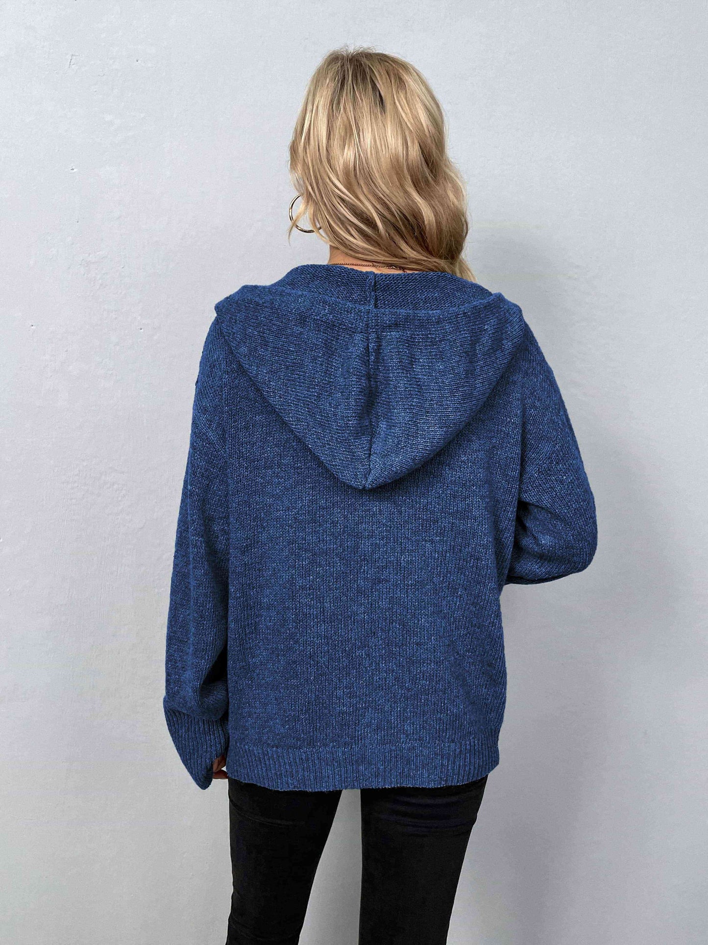 Button-Down Long Sleeve Hooded Sweater - Create the impossible