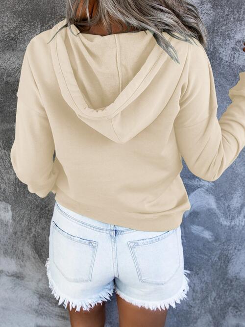 Half Snap Drawstring Long Sleeve Hoodie