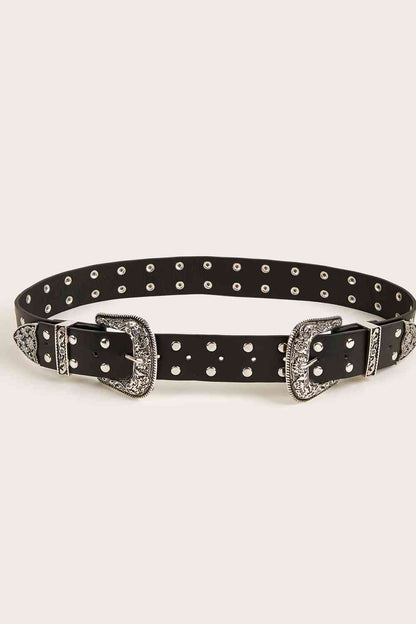 Double Row Studded PU Leather Belt