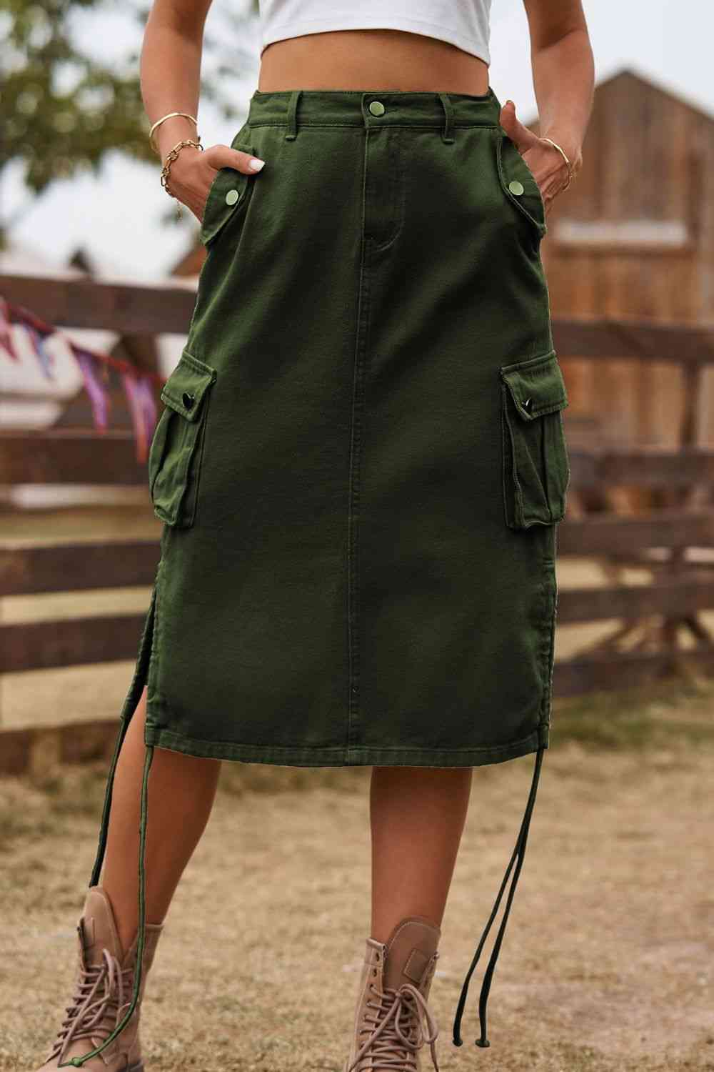 Drawstring Denim Cargo Skirt - Create the impossible