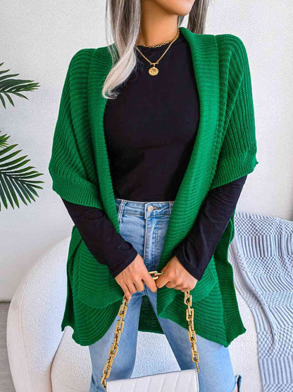 Horizontal Ribbing Open Front Slit Cardigan