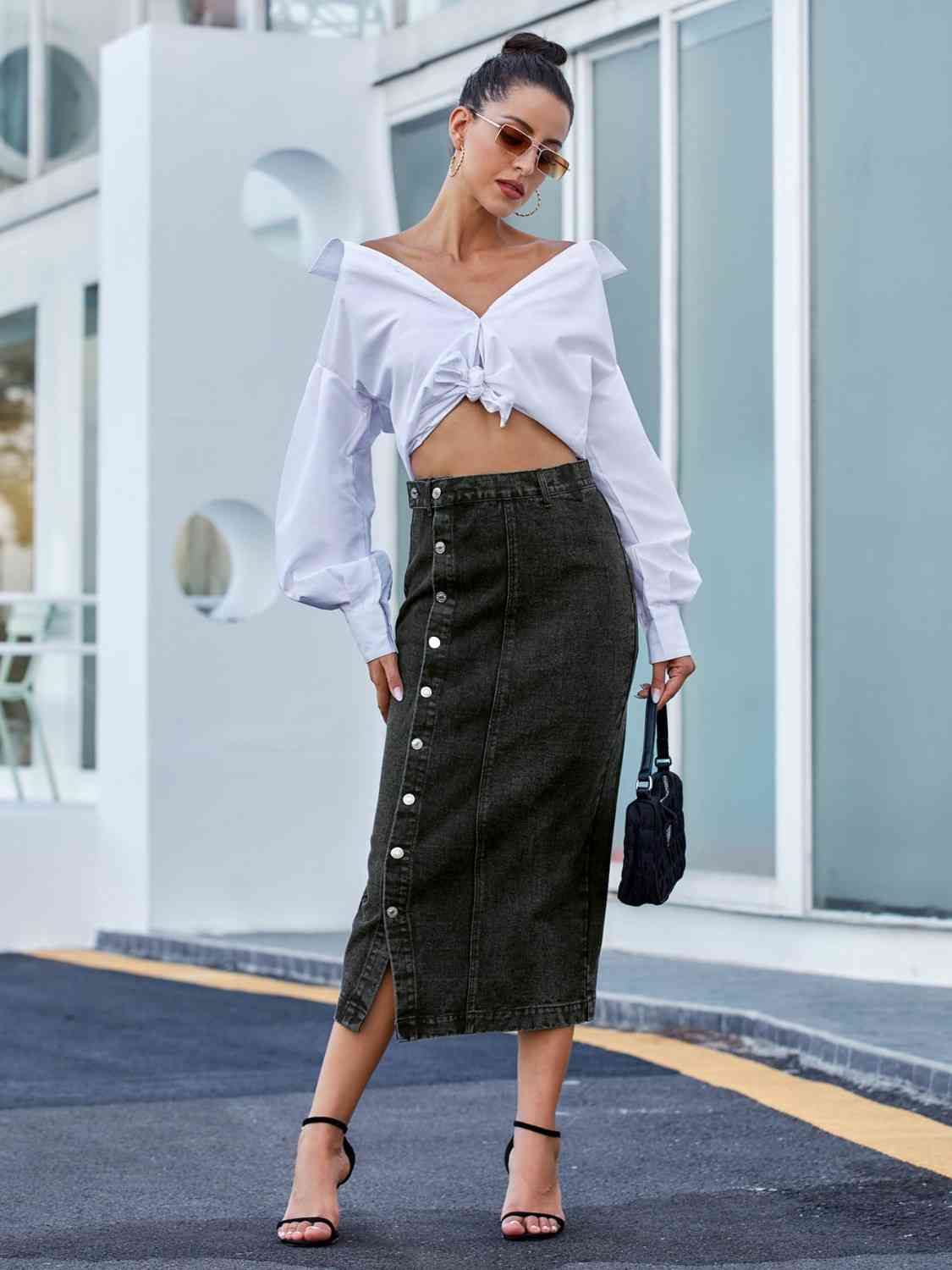 Button Down Denim Skirt - Create the impossible