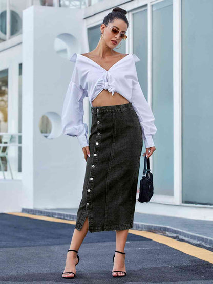 Button Down Denim Skirt - Create the impossible