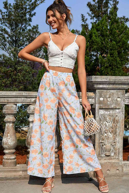 Printed Wide Leg Long Pants