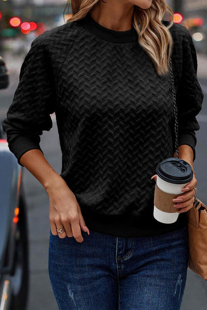 Texture Round Neck Long Sleeve Sweatshirt - Create the impossible