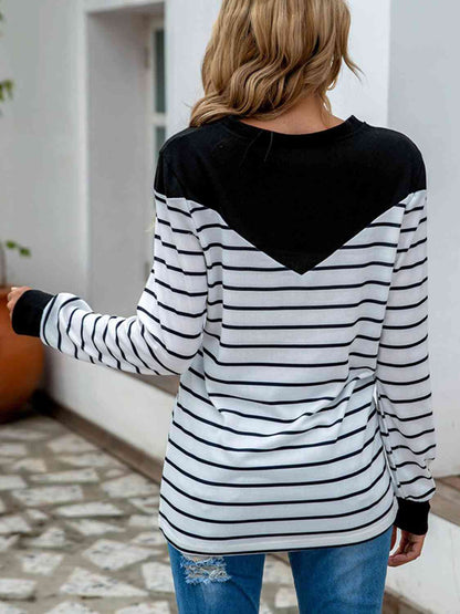 Striped Round Neck Long Sleeve T-Shirt