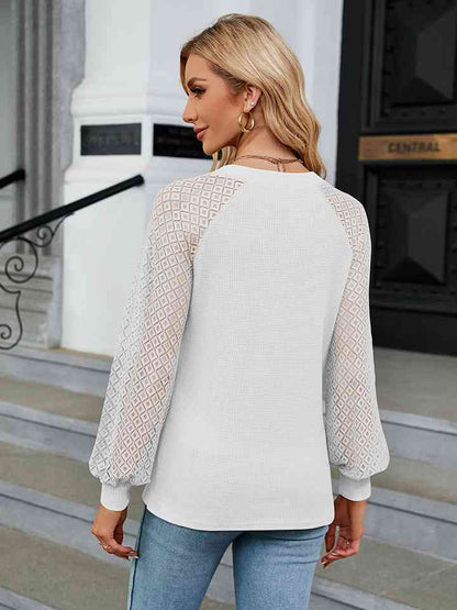 Notched Neck Raglan Sleeve Blouse - Create the impossible