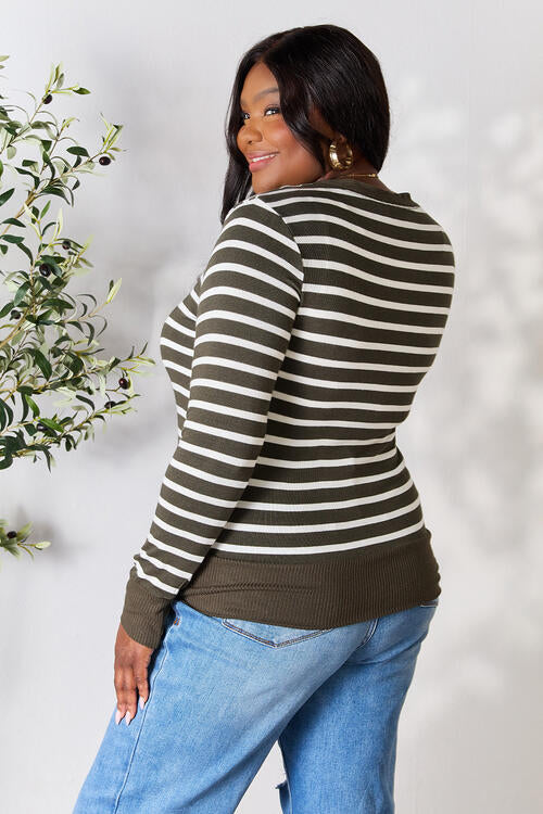 Zenana Full Size Striped Snap Down Cardigan - Create the impossible