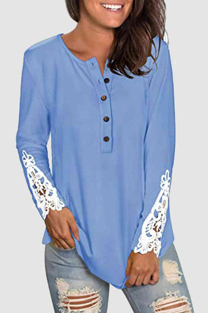 Lace Detail Button Front T-Shirt