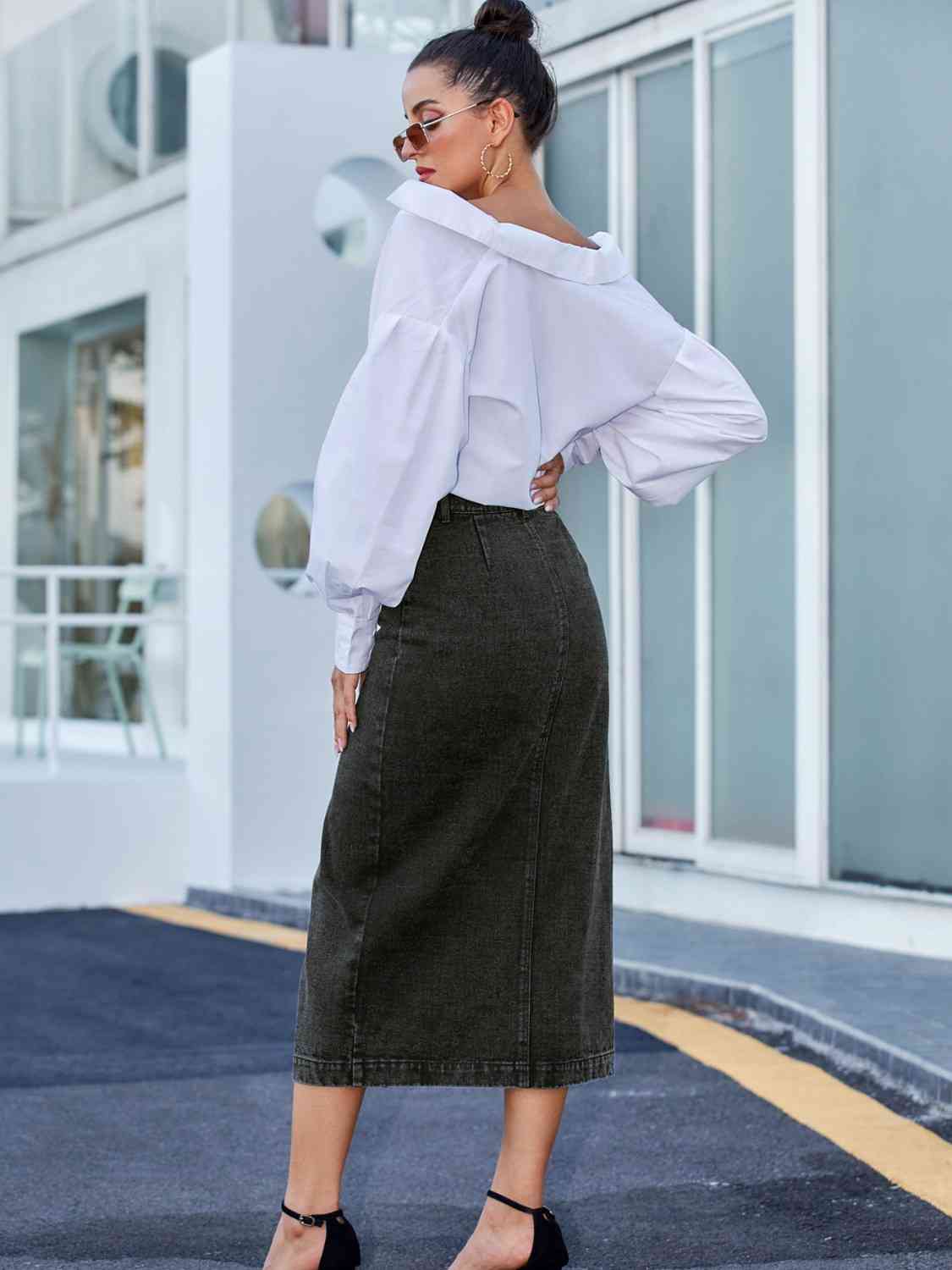 Button Down Denim Skirt - Create the impossible