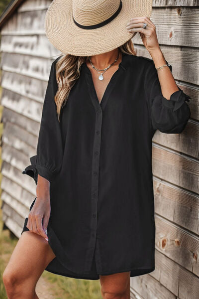 Plus Size Button Up V-Neck Shirt Dress