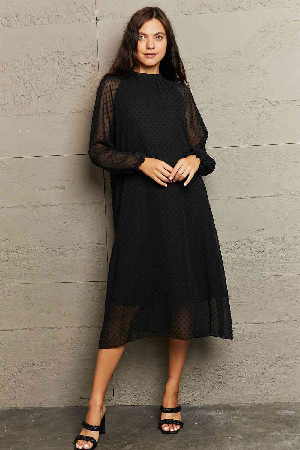 Round Neck Long Sleeve Midi Dress