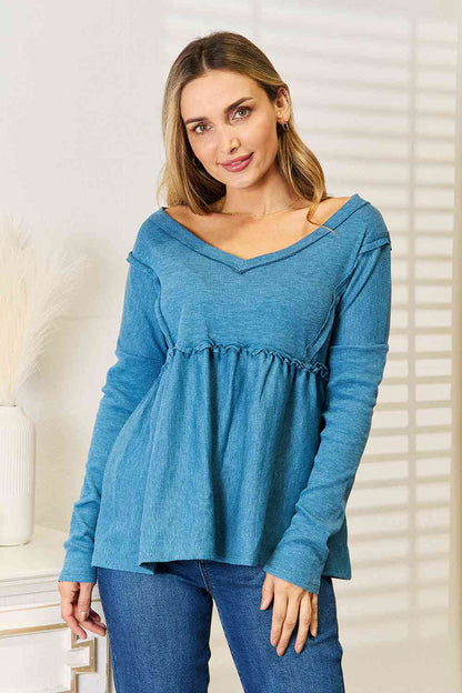 Jade By Jane Full Size Frill Trim Babydoll Blouse - Create the impossible